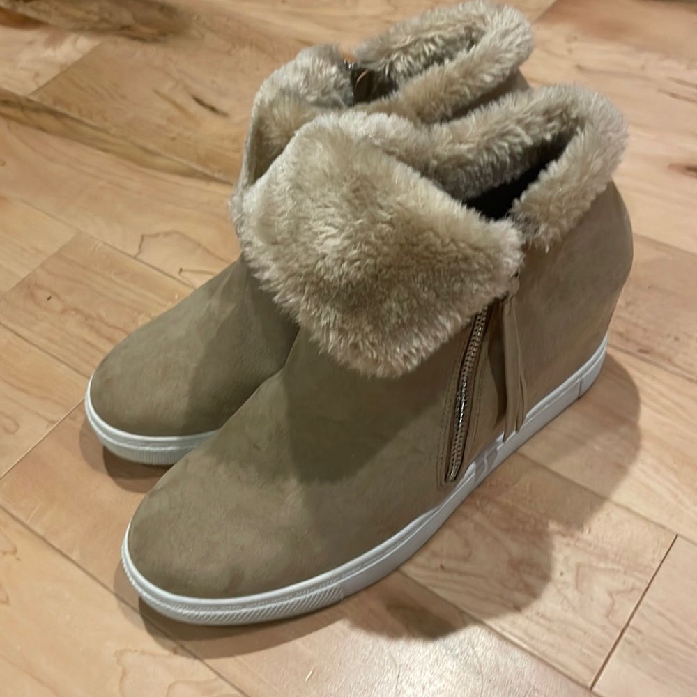 Worn Once Brash fur topped wedged sneaker